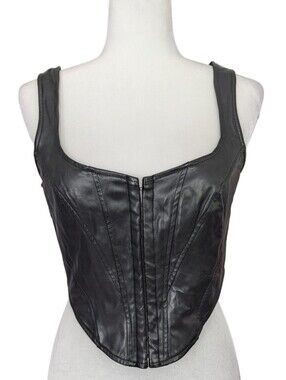 Windsor Womens Black The Hook Up Faux Leather Corset Top Size Medium